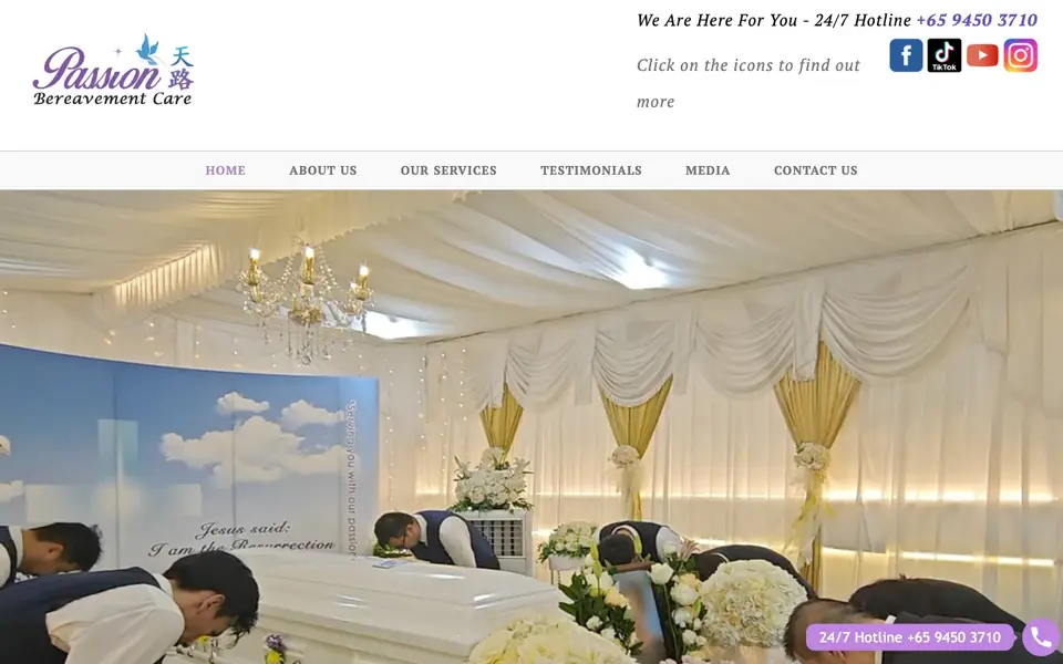 Passion Bereavement Care website homepage, 4 Oct 2026