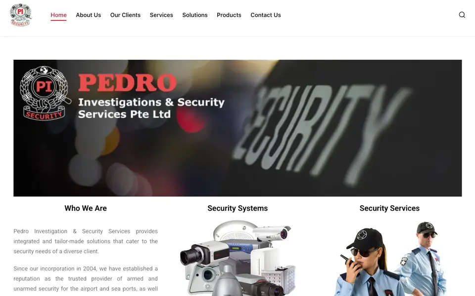 Pedro Investigations & Security Services Pte. Ltd. website homepage, 4 Oct 2026
