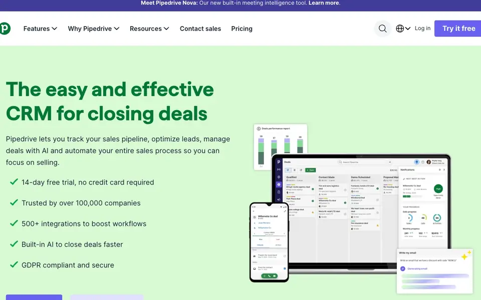 Pipedrive website homepage, 4 Oct 2026