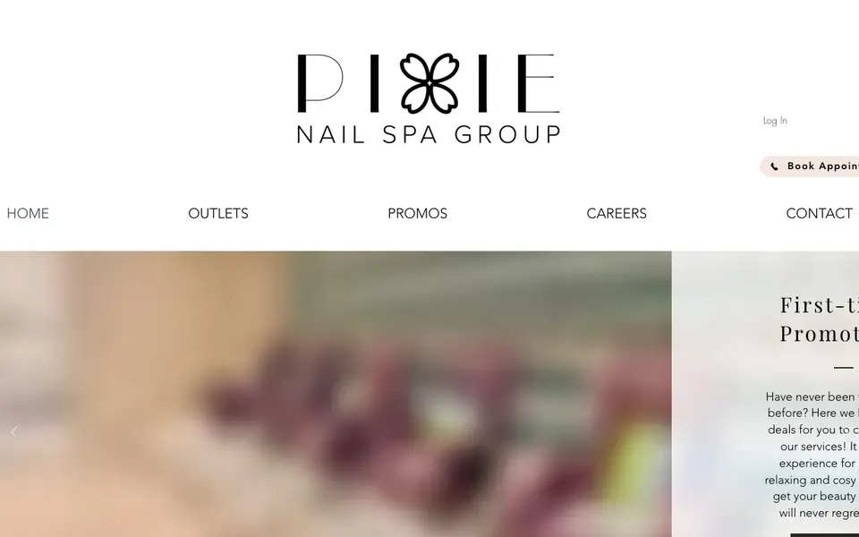 Pixie Nail Spa website homepage, 4 Oct 2026