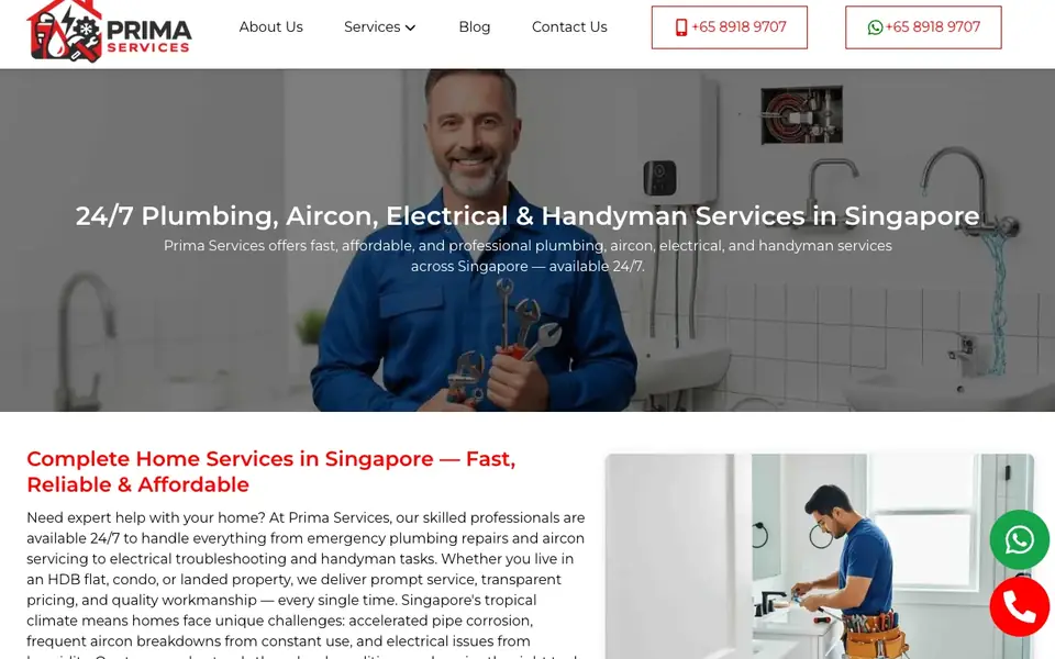 Prima Plumber website homepage, 4 Oct 2026