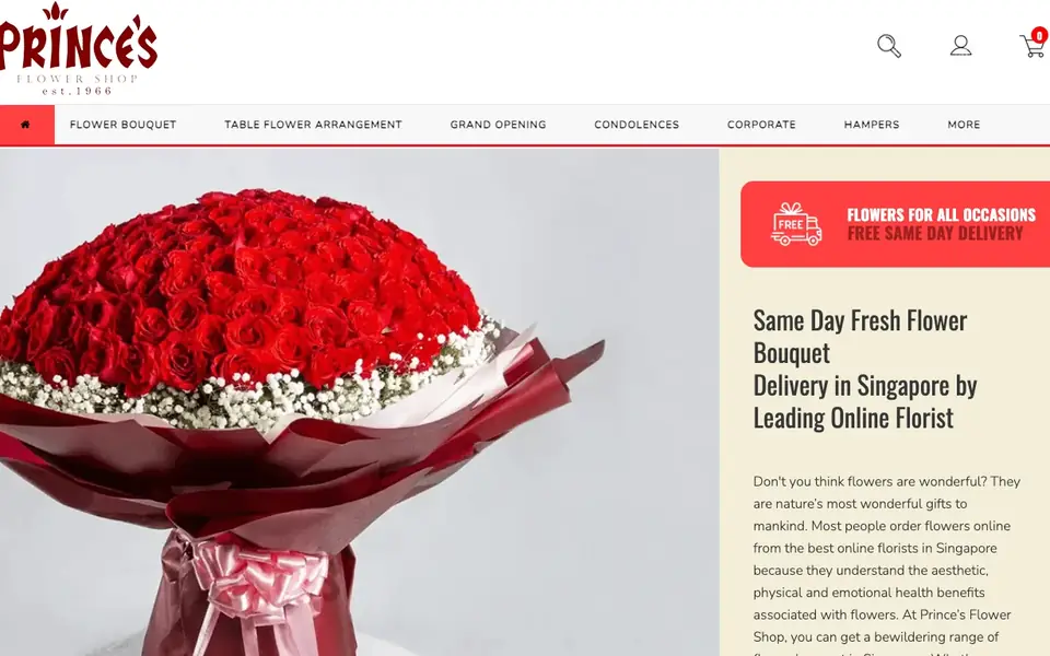Prince’s Flower Shop website homepage, 4 Oct 2026