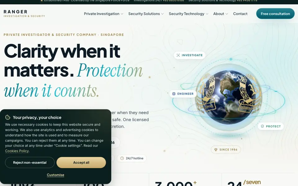 Ranger Investigation & Security Services website homepage, 4 Oct 2026