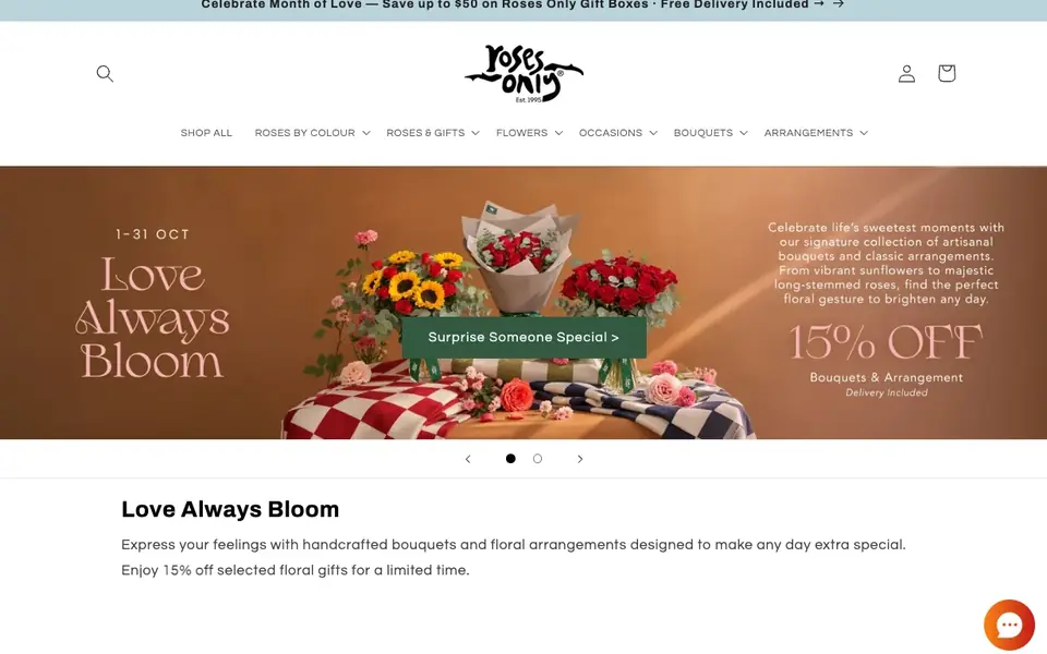 Roses Only Singapore website homepage, 4 Oct 2026