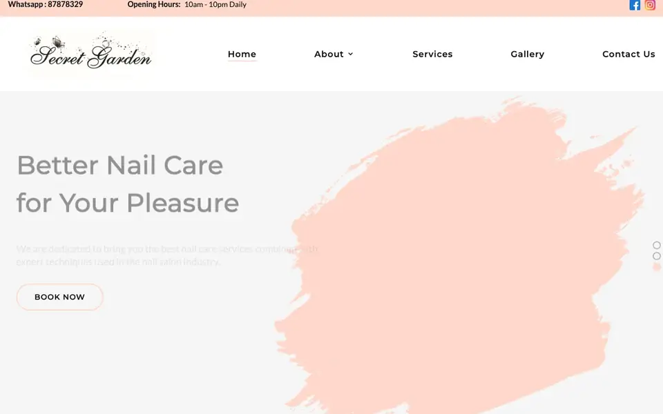 Secret Garden Nail Boutique website homepage, 4 Oct 2026