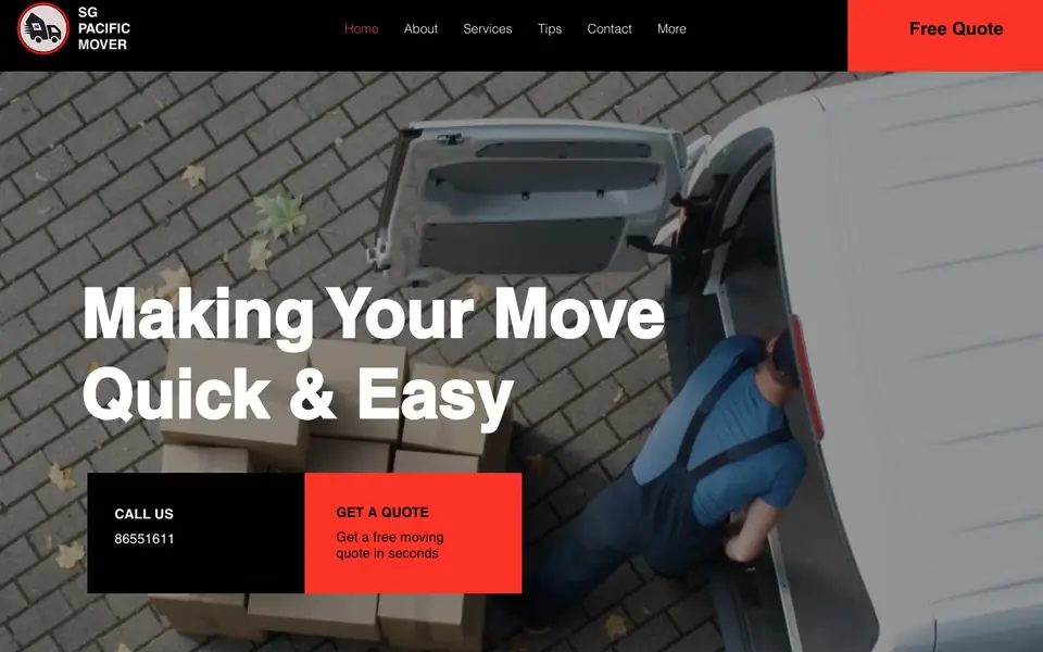 SG Pacific Mover website homepage, 4 Oct 2026