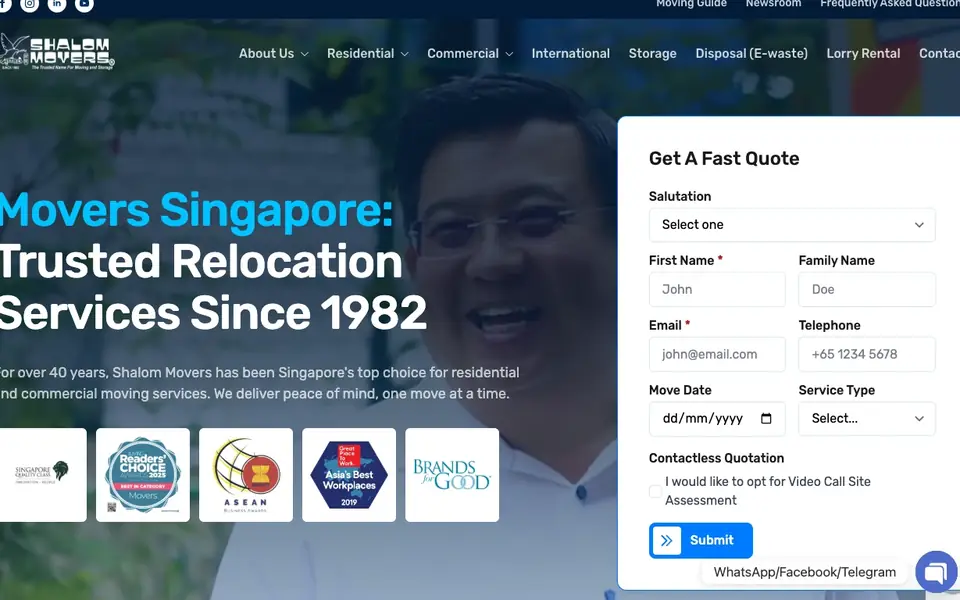Shalom International Movers website homepage, 4 Oct 2026