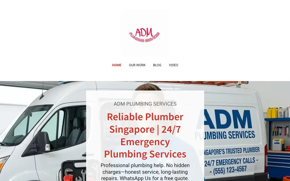 ADM Plumbing Services website homepage, 4 Oct 2026