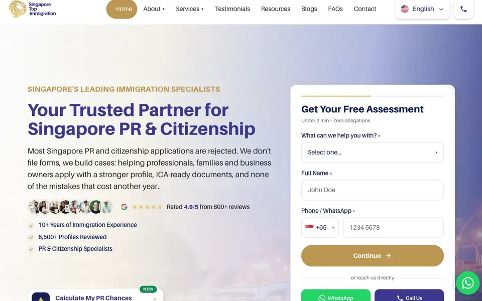 Singapore Top Immigration website homepage, 4 Oct 2026