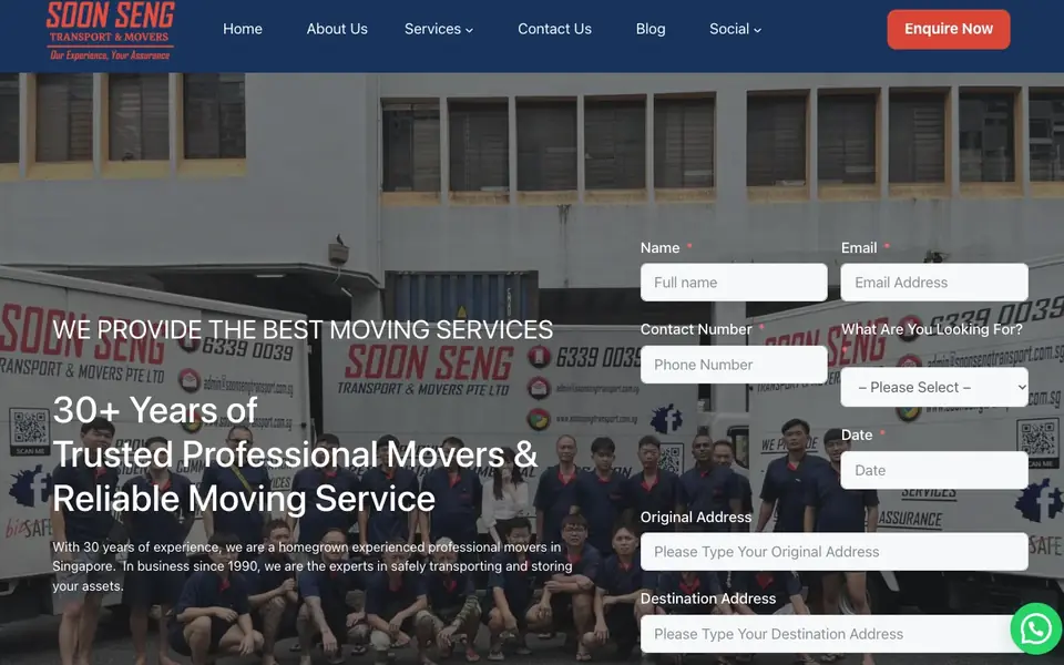 Soon Seng Transport & Movers website homepage, 4 Oct 2026