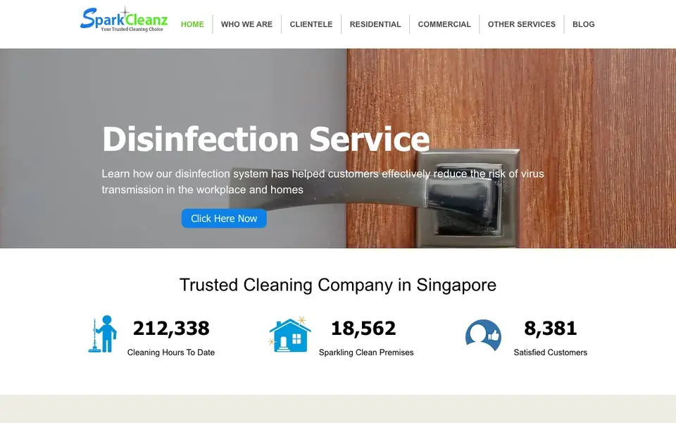 SparkCleanz Pte Ltd website homepage, 4 Oct 2026