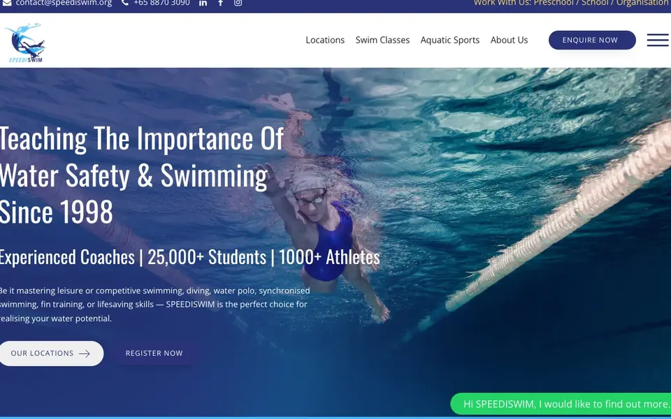 SPEEDISWIM AQUATIC CENTRE website homepage, 4 Oct 2026