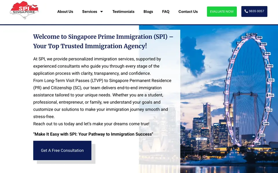 Singapore Prime Immigration Pte. Ltd. website homepage, 4 Oct 2026