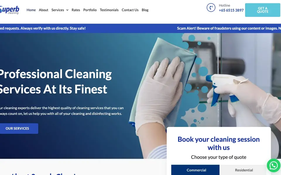 Superb Cleaning Pte Ltd website homepage, 4 Oct 2026