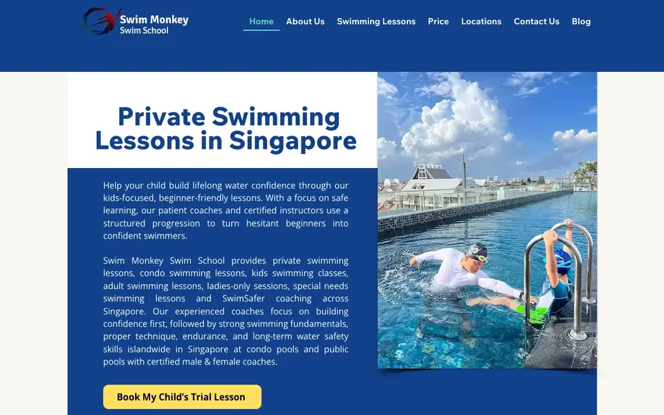 Swim Monkey Swim School website homepage, 4 Oct 2026