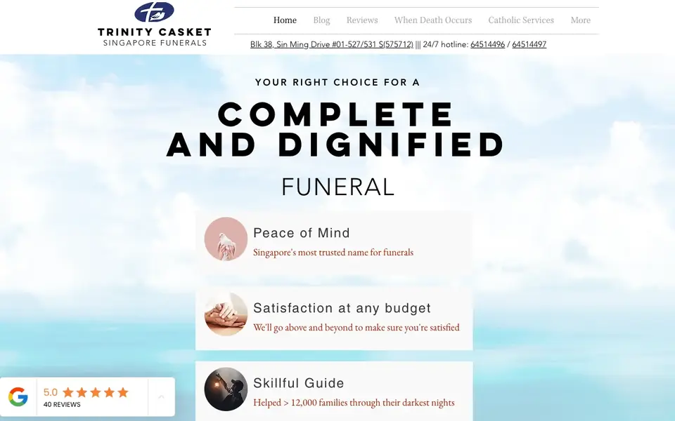 Trinity Casket Pte Ltd website homepage, 4 Oct 2026