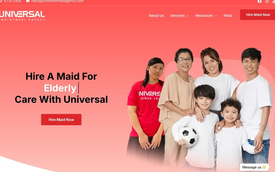 Universal Employment Agency website homepage, 4 Oct 2026