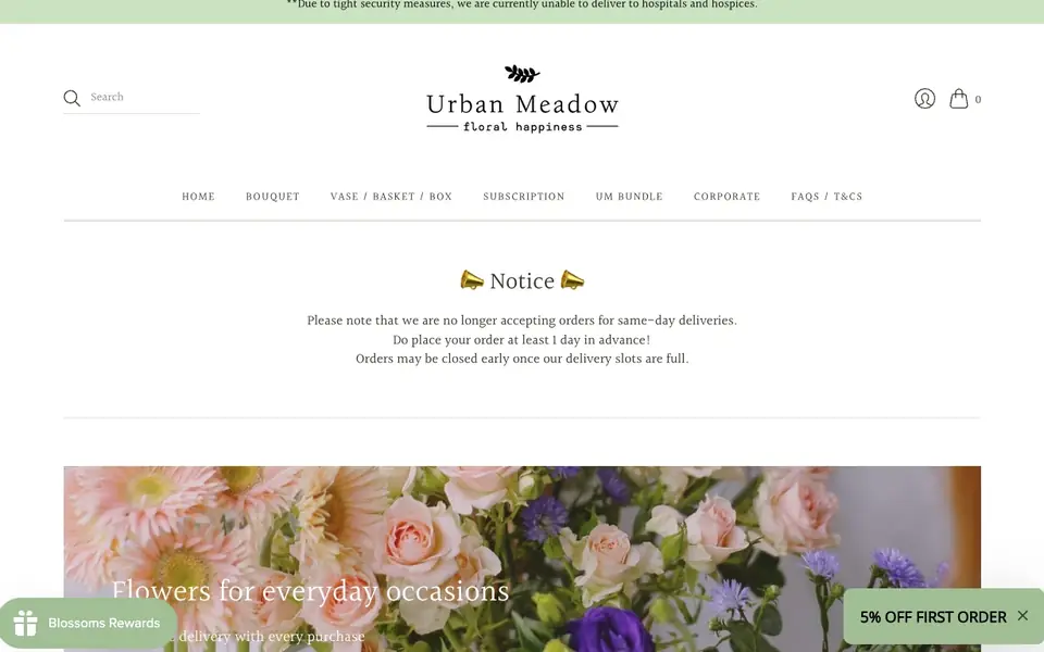 Urban Meadow Flowers website homepage, 4 Oct 2026