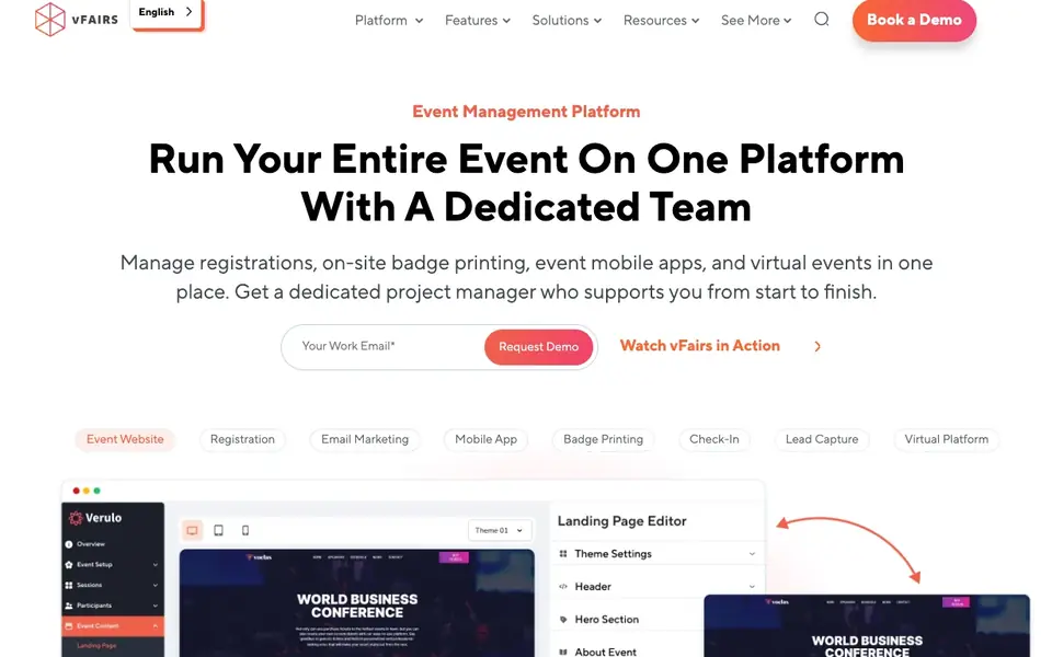 vFairs website homepage, 4 Oct 2026