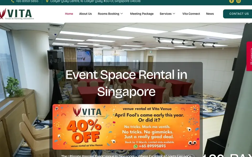 Vita Venue website homepage, 4 Oct 2026