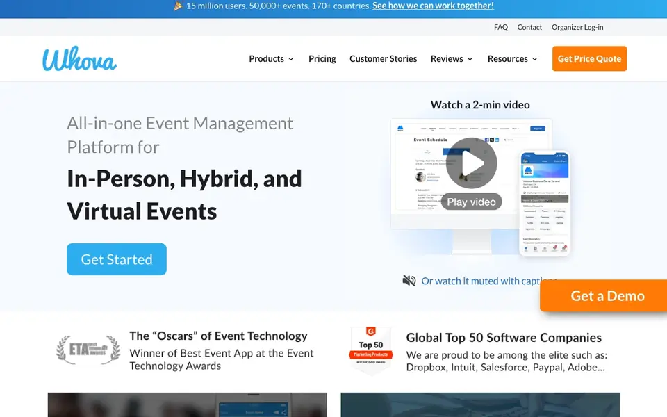 Whova website homepage, 4 Oct 2026
