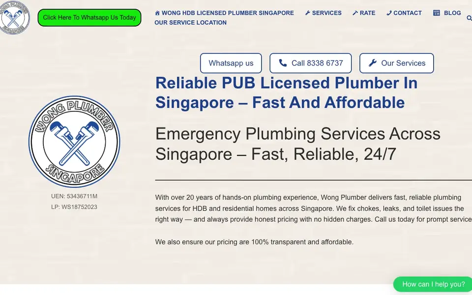 Wong Plumber website homepage, 4 Oct 2026