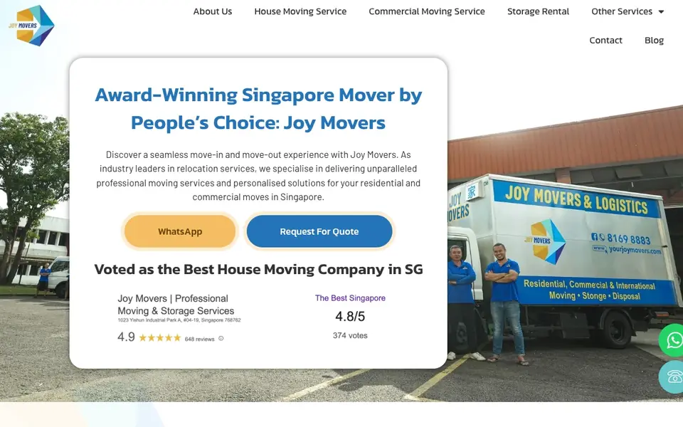 Joy Movers & Logistics website homepage, 4 Oct 2026