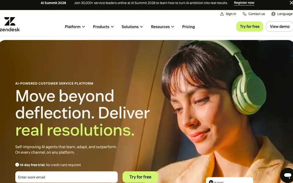 Zendesk website homepage, 4 Oct 2026
