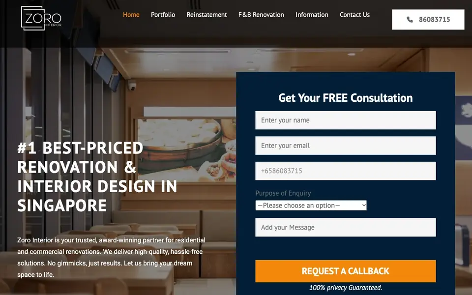 Zoro Interior website homepage, 4 Oct 2026