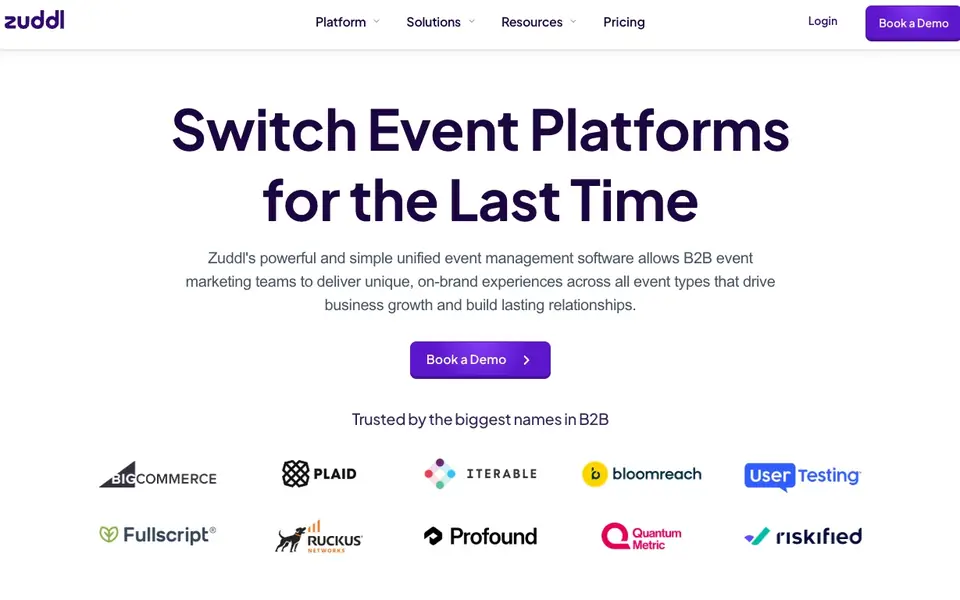 Zuddl website homepage, 4 Oct 2026